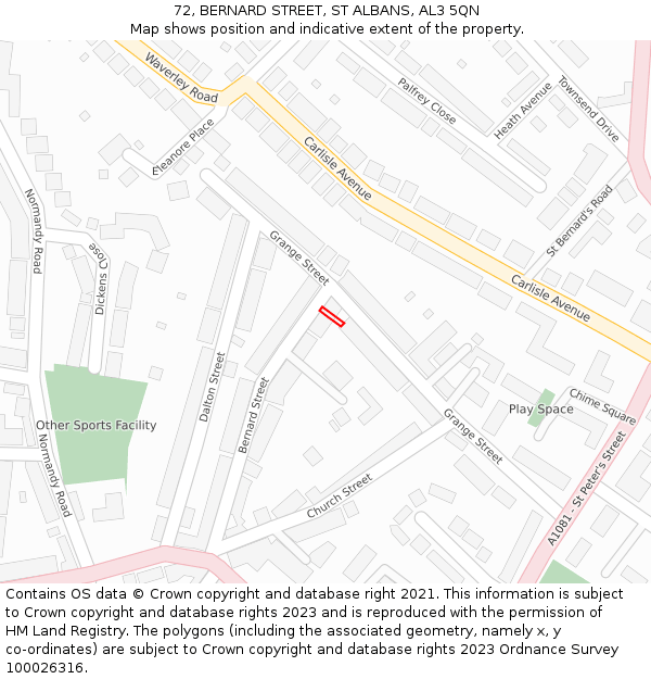 72, BERNARD STREET, ST ALBANS, AL3 5QN: Location map and indicative extent of plot