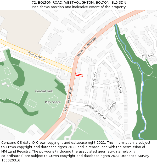 72, BOLTON ROAD, WESTHOUGHTON, BOLTON, BL5 3DN: Location map and indicative extent of plot