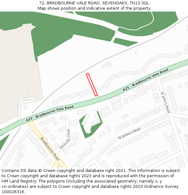 72, BRADBOURNE VALE ROAD, SEVENOAKS, TN13 3QL: Location map and indicative extent of plot