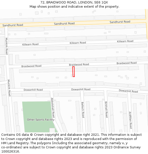 72, BRAIDWOOD ROAD, LONDON, SE6 1QX: Location map and indicative extent of plot
