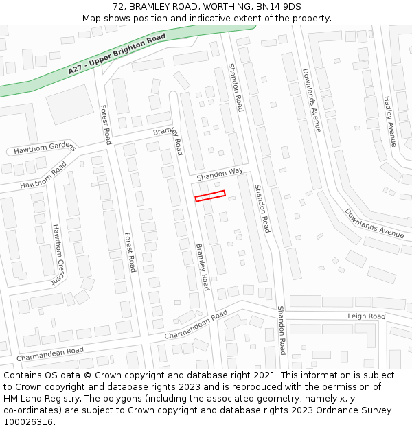 72, BRAMLEY ROAD, WORTHING, BN14 9DS: Location map and indicative extent of plot