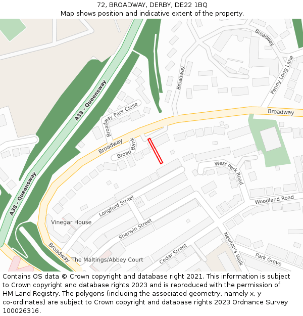 72, BROADWAY, DERBY, DE22 1BQ: Location map and indicative extent of plot