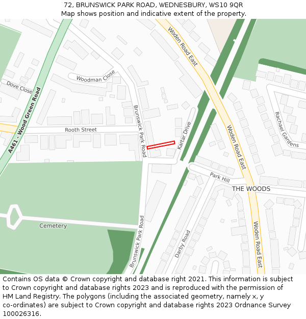 72, BRUNSWICK PARK ROAD, WEDNESBURY, WS10 9QR: Location map and indicative extent of plot