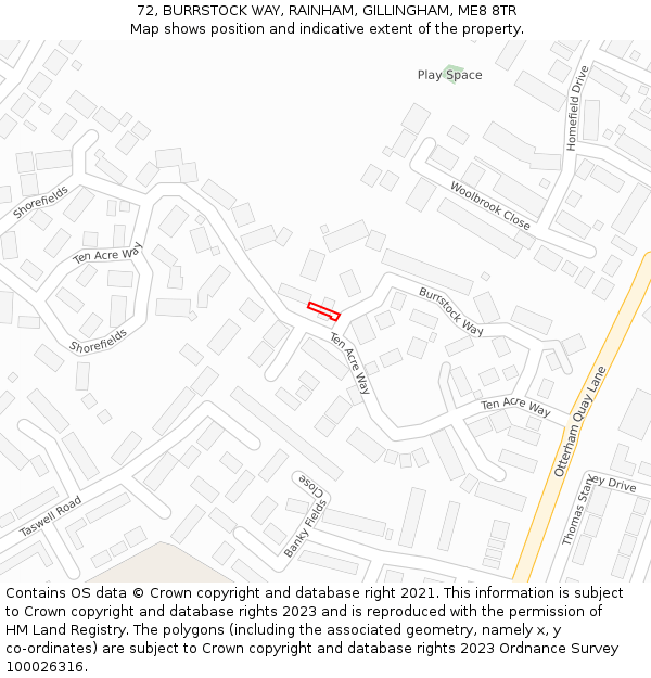 72, BURRSTOCK WAY, RAINHAM, GILLINGHAM, ME8 8TR: Location map and indicative extent of plot