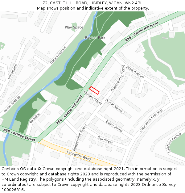 72, CASTLE HILL ROAD, HINDLEY, WIGAN, WN2 4BH: Location map and indicative extent of plot