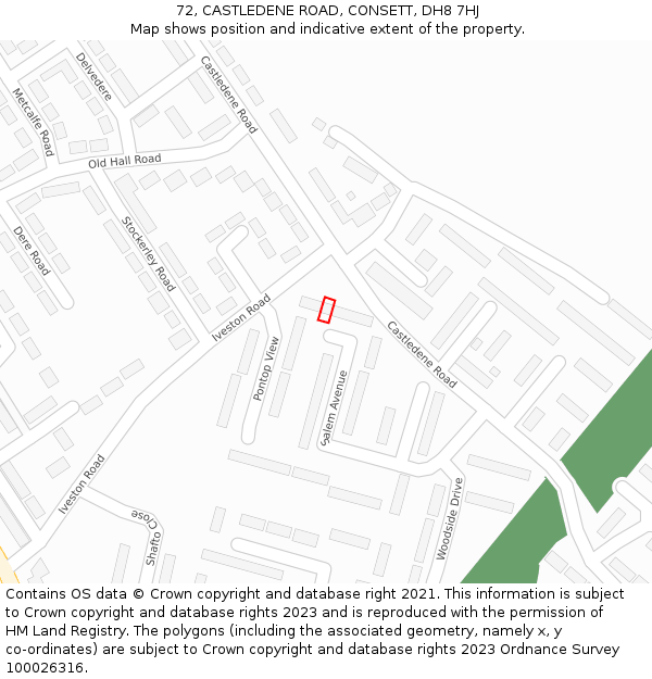 72, CASTLEDENE ROAD, CONSETT, DH8 7HJ: Location map and indicative extent of plot