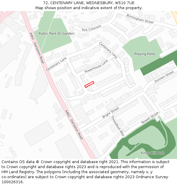 72, CENTENARY LANE, WEDNESBURY, WS10 7UE: Location map and indicative extent of plot