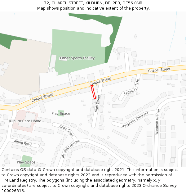 72, CHAPEL STREET, KILBURN, BELPER, DE56 0NR: Location map and indicative extent of plot