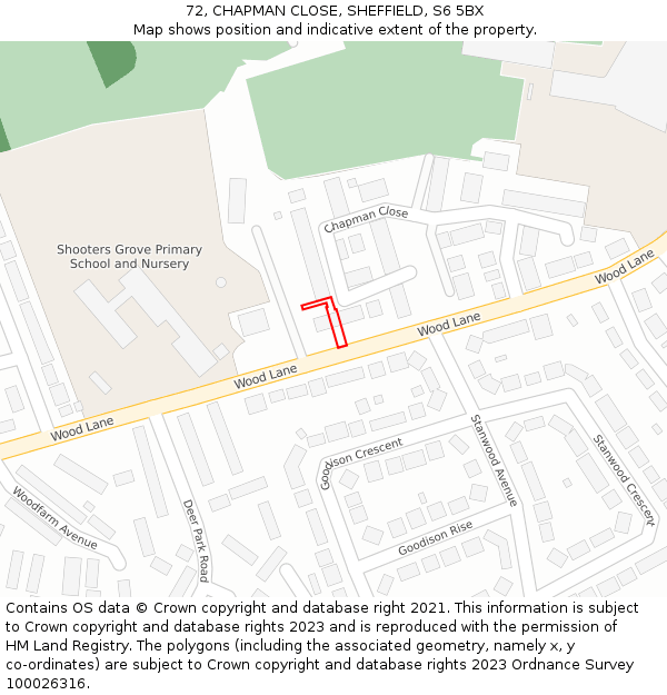 72, CHAPMAN CLOSE, SHEFFIELD, S6 5BX: Location map and indicative extent of plot