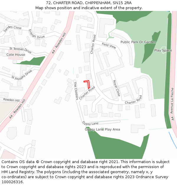 72, CHARTER ROAD, CHIPPENHAM, SN15 2RA: Location map and indicative extent of plot