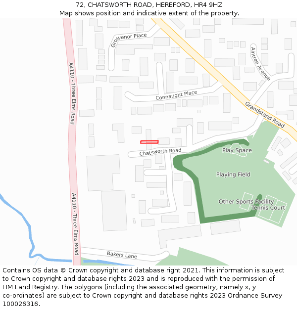 72, CHATSWORTH ROAD, HEREFORD, HR4 9HZ: Location map and indicative extent of plot