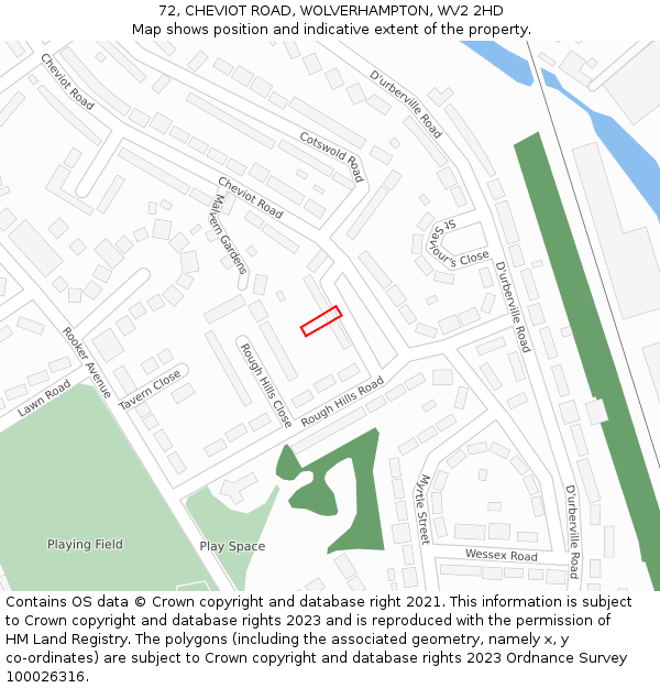 72, CHEVIOT ROAD, WOLVERHAMPTON, WV2 2HD: Location map and indicative extent of plot