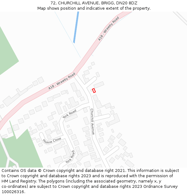 72, CHURCHILL AVENUE, BRIGG, DN20 8DZ: Location map and indicative extent of plot