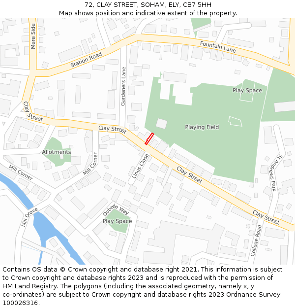 72, CLAY STREET, SOHAM, ELY, CB7 5HH: Location map and indicative extent of plot