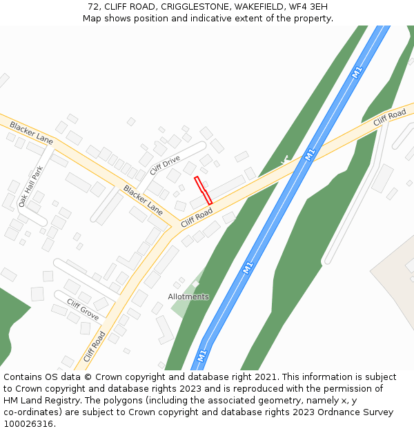72, CLIFF ROAD, CRIGGLESTONE, WAKEFIELD, WF4 3EH: Location map and indicative extent of plot