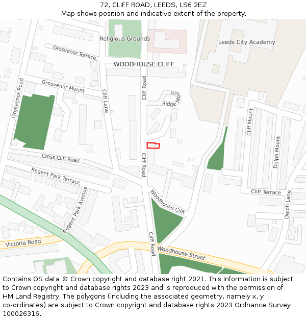 72, CLIFF ROAD, LEEDS, LS6 2EZ: Location map and indicative extent of plot