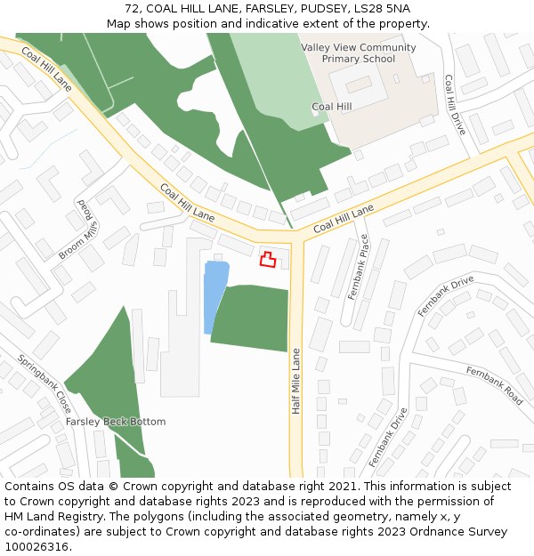 72, COAL HILL LANE, FARSLEY, PUDSEY, LS28 5NA: Location map and indicative extent of plot