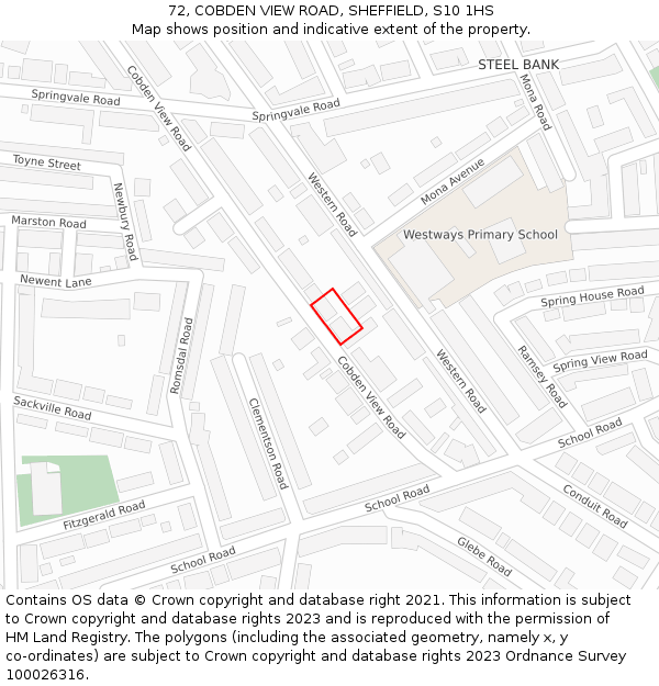 72, COBDEN VIEW ROAD, SHEFFIELD, S10 1HS: Location map and indicative extent of plot