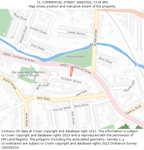 72, COMMERCIAL STREET, MAESTEG, CF34 9PX: Location map and indicative extent of plot