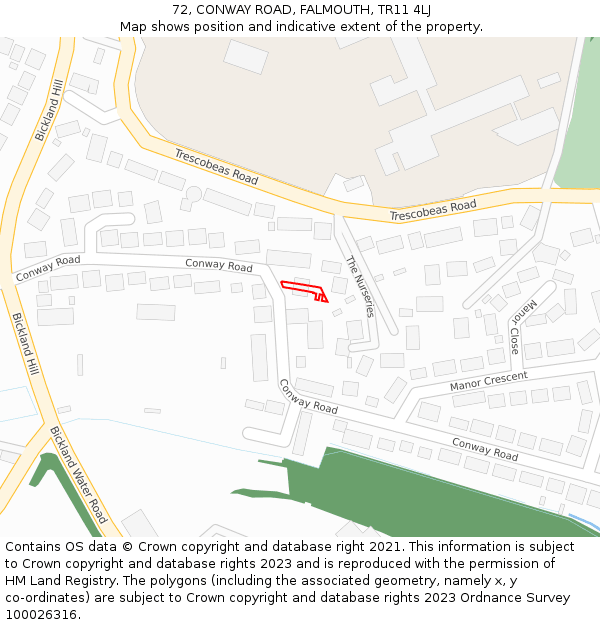 72, CONWAY ROAD, FALMOUTH, TR11 4LJ: Location map and indicative extent of plot