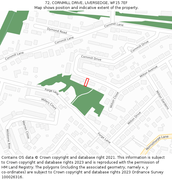 72, CORNMILL DRIVE, LIVERSEDGE, WF15 7EF: Location map and indicative extent of plot