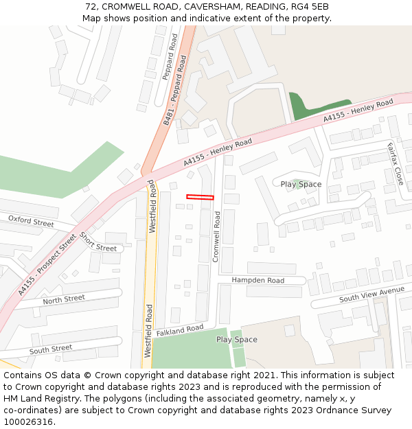 72, CROMWELL ROAD, CAVERSHAM, READING, RG4 5EB: Location map and indicative extent of plot