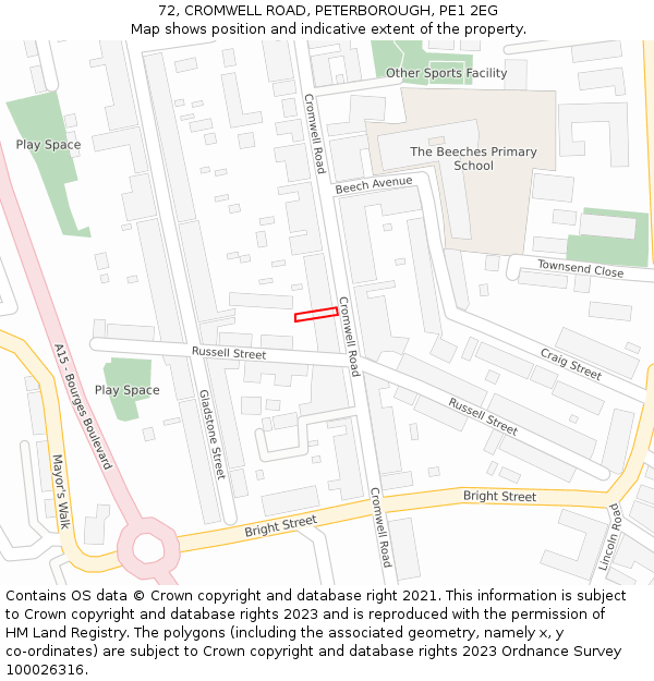 72, CROMWELL ROAD, PETERBOROUGH, PE1 2EG: Location map and indicative extent of plot