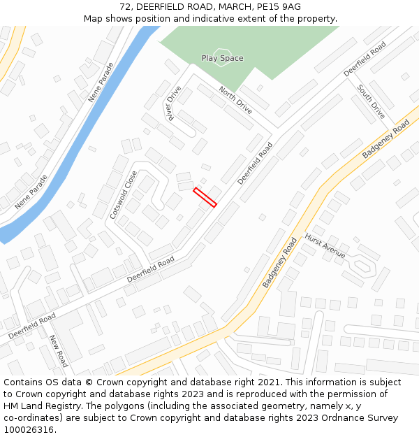72, DEERFIELD ROAD, MARCH, PE15 9AG: Location map and indicative extent of plot