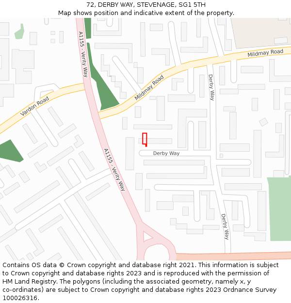 72, DERBY WAY, STEVENAGE, SG1 5TH: Location map and indicative extent of plot