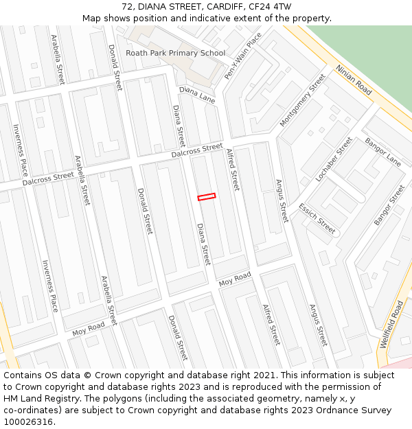 72, DIANA STREET, CARDIFF, CF24 4TW: Location map and indicative extent of plot