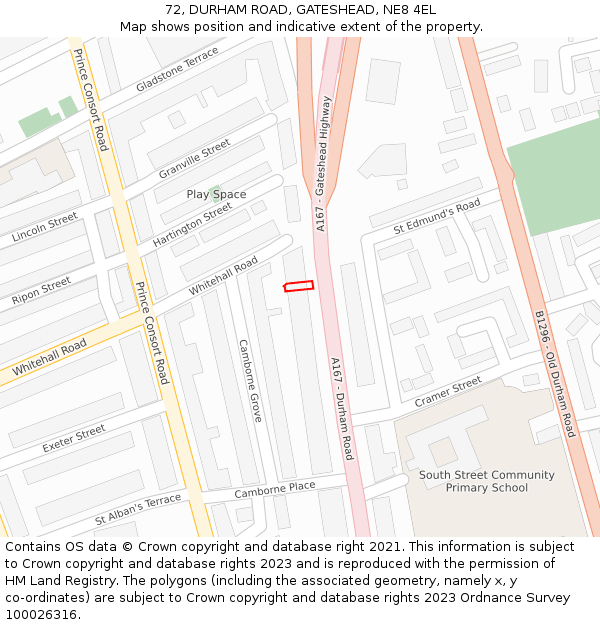 72, DURHAM ROAD, GATESHEAD, NE8 4EL: Location map and indicative extent of plot
