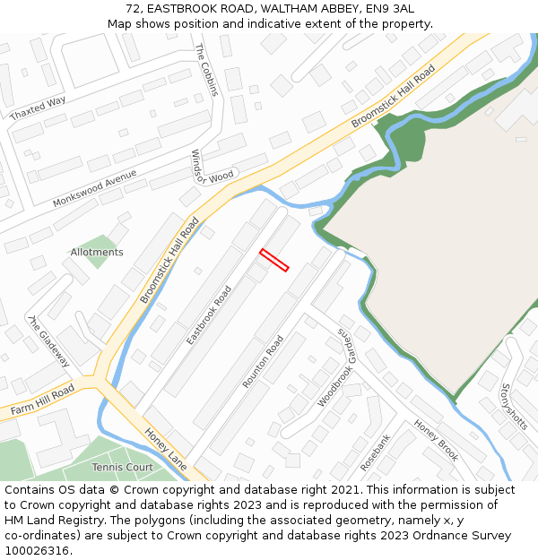 72, EASTBROOK ROAD, WALTHAM ABBEY, EN9 3AL: Location map and indicative extent of plot