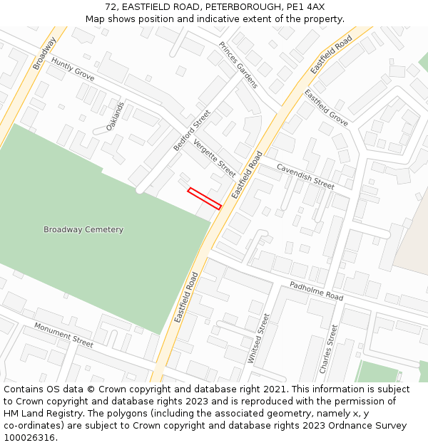 72, EASTFIELD ROAD, PETERBOROUGH, PE1 4AX: Location map and indicative extent of plot