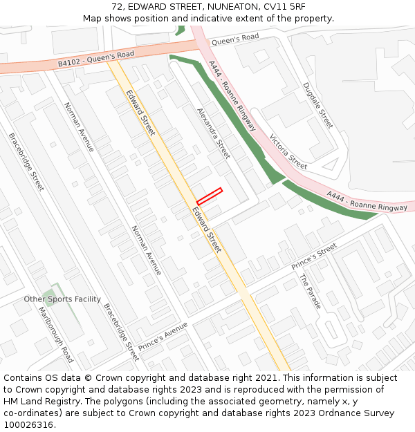 72, EDWARD STREET, NUNEATON, CV11 5RF: Location map and indicative extent of plot
