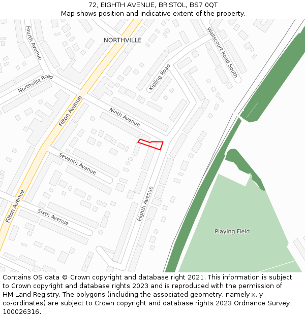 72, EIGHTH AVENUE, BRISTOL, BS7 0QT: Location map and indicative extent of plot