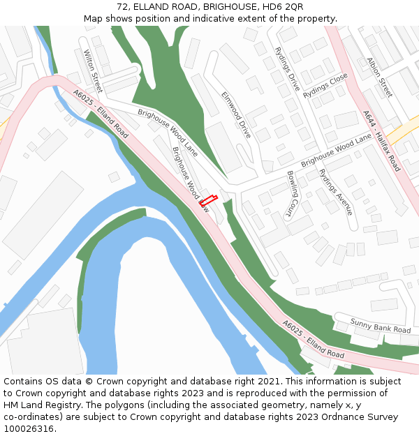 72, ELLAND ROAD, BRIGHOUSE, HD6 2QR: Location map and indicative extent of plot