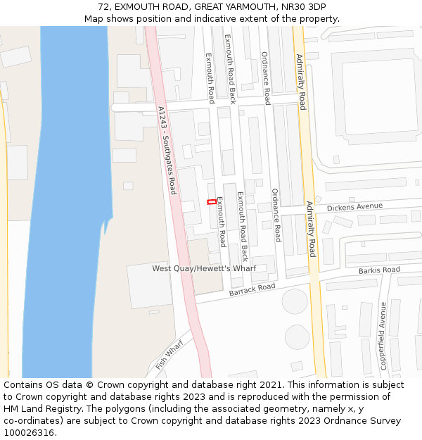 72, EXMOUTH ROAD, GREAT YARMOUTH, NR30 3DP: Location map and indicative extent of plot