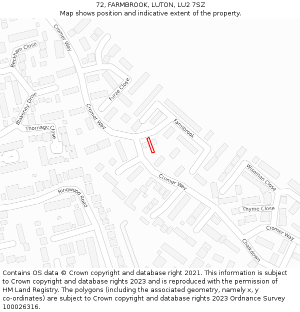 72, FARMBROOK, LUTON, LU2 7SZ: Location map and indicative extent of plot