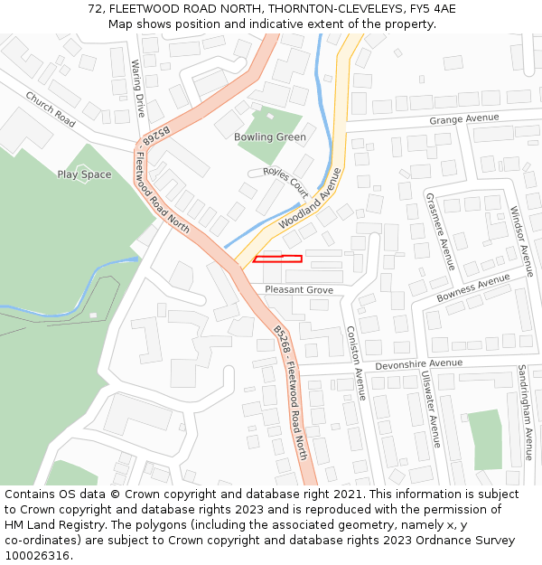 72, FLEETWOOD ROAD NORTH, THORNTON-CLEVELEYS, FY5 4AE: Location map and indicative extent of plot