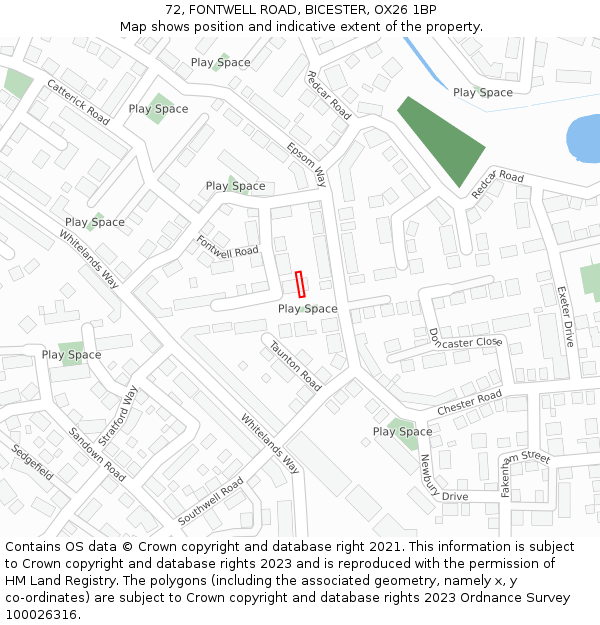 72, FONTWELL ROAD, BICESTER, OX26 1BP: Location map and indicative extent of plot