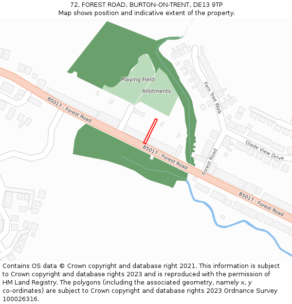 72, FOREST ROAD, BURTON-ON-TRENT, DE13 9TP: Location map and indicative extent of plot