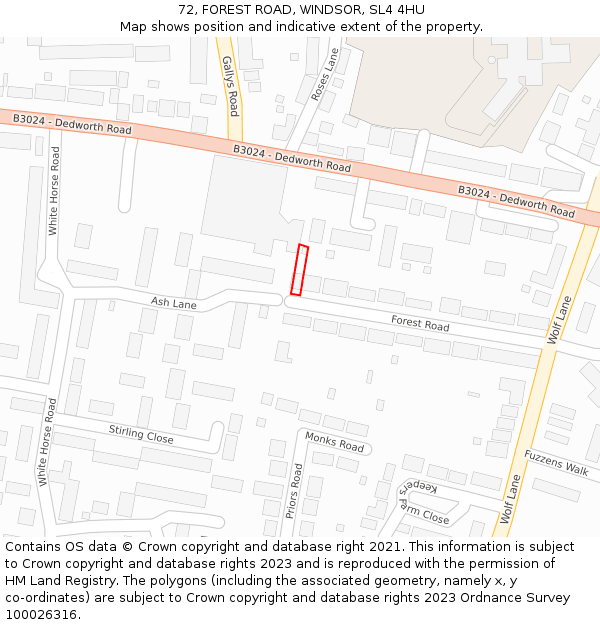 72, FOREST ROAD, WINDSOR, SL4 4HU: Location map and indicative extent of plot