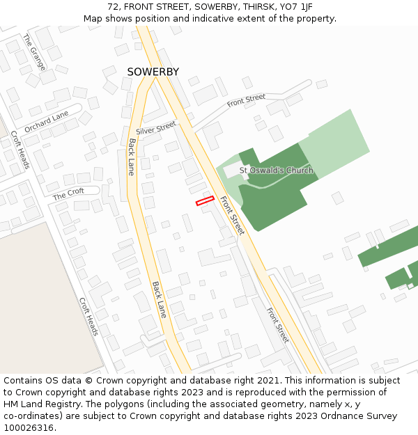 72, FRONT STREET, SOWERBY, THIRSK, YO7 1JF: Location map and indicative extent of plot
