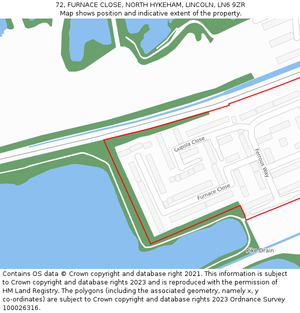 72, FURNACE CLOSE, NORTH HYKEHAM, LINCOLN, LN6 9ZR: Location map and indicative extent of plot