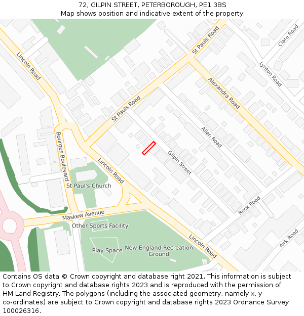 72, GILPIN STREET, PETERBOROUGH, PE1 3BS: Location map and indicative extent of plot