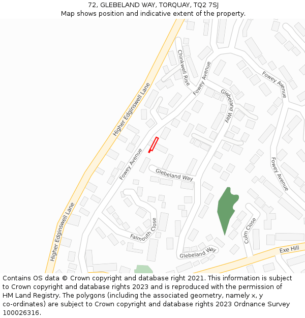 72, GLEBELAND WAY, TORQUAY, TQ2 7SJ: Location map and indicative extent of plot