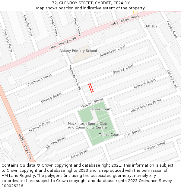 72, GLENROY STREET, CARDIFF, CF24 3JY: Location map and indicative extent of plot