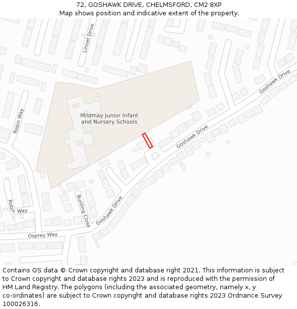 72, GOSHAWK DRIVE, CHELMSFORD, CM2 8XP: Location map and indicative extent of plot