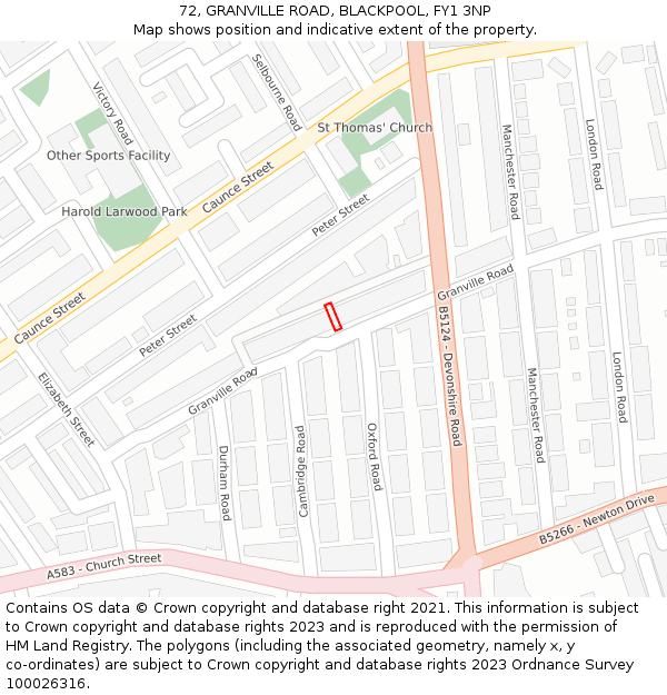 72, GRANVILLE ROAD, BLACKPOOL, FY1 3NP: Location map and indicative extent of plot