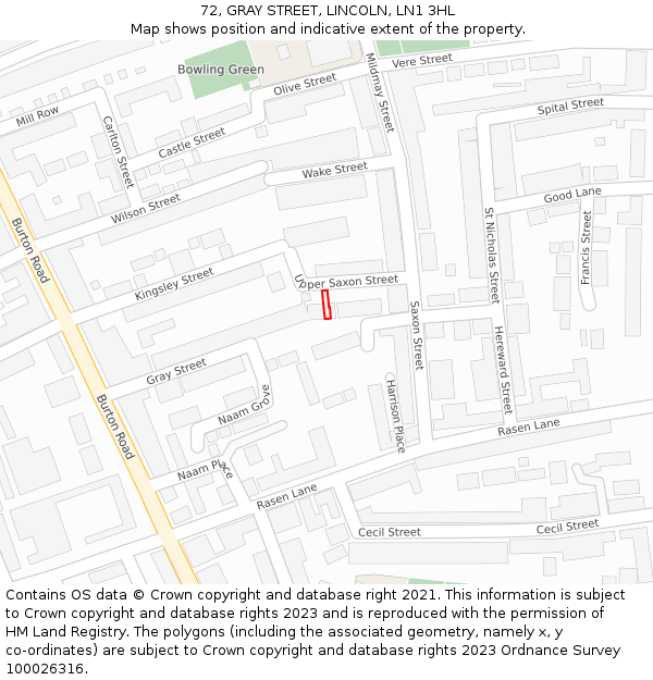 72, GRAY STREET, LINCOLN, LN1 3HL: Location map and indicative extent of plot